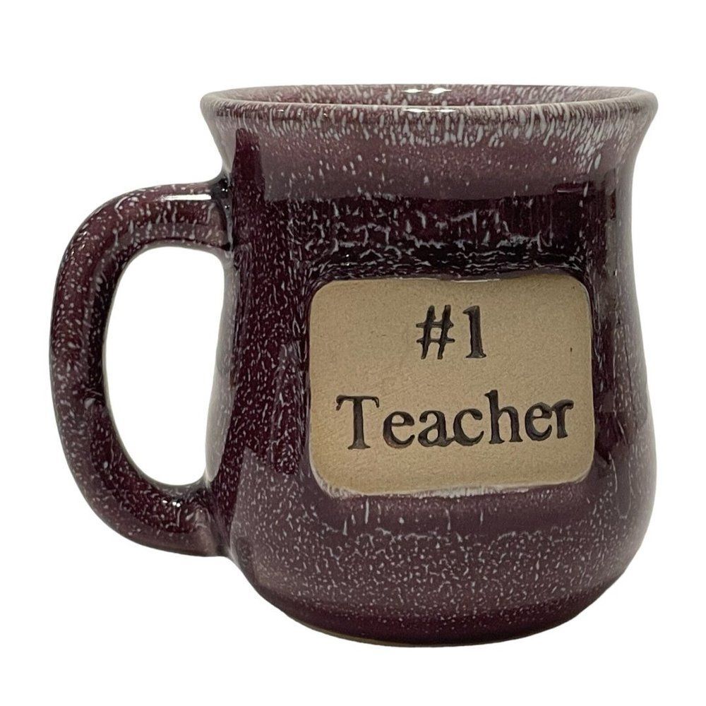 #1 Teacher Appreciation Purple Speckled Glazed Pottery Coffee Mug Tea Cup Gift